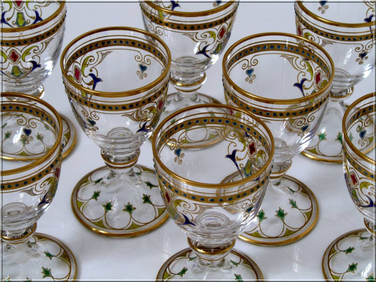 1870s Exceptional French Baccarat Enameled Crystal Liquor Service 1