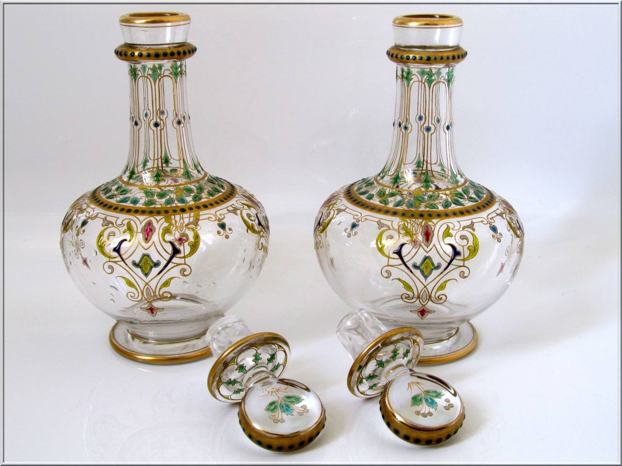 Napoleon III 1870s Exceptional French Baccarat Enameled Crystal Liquor Service