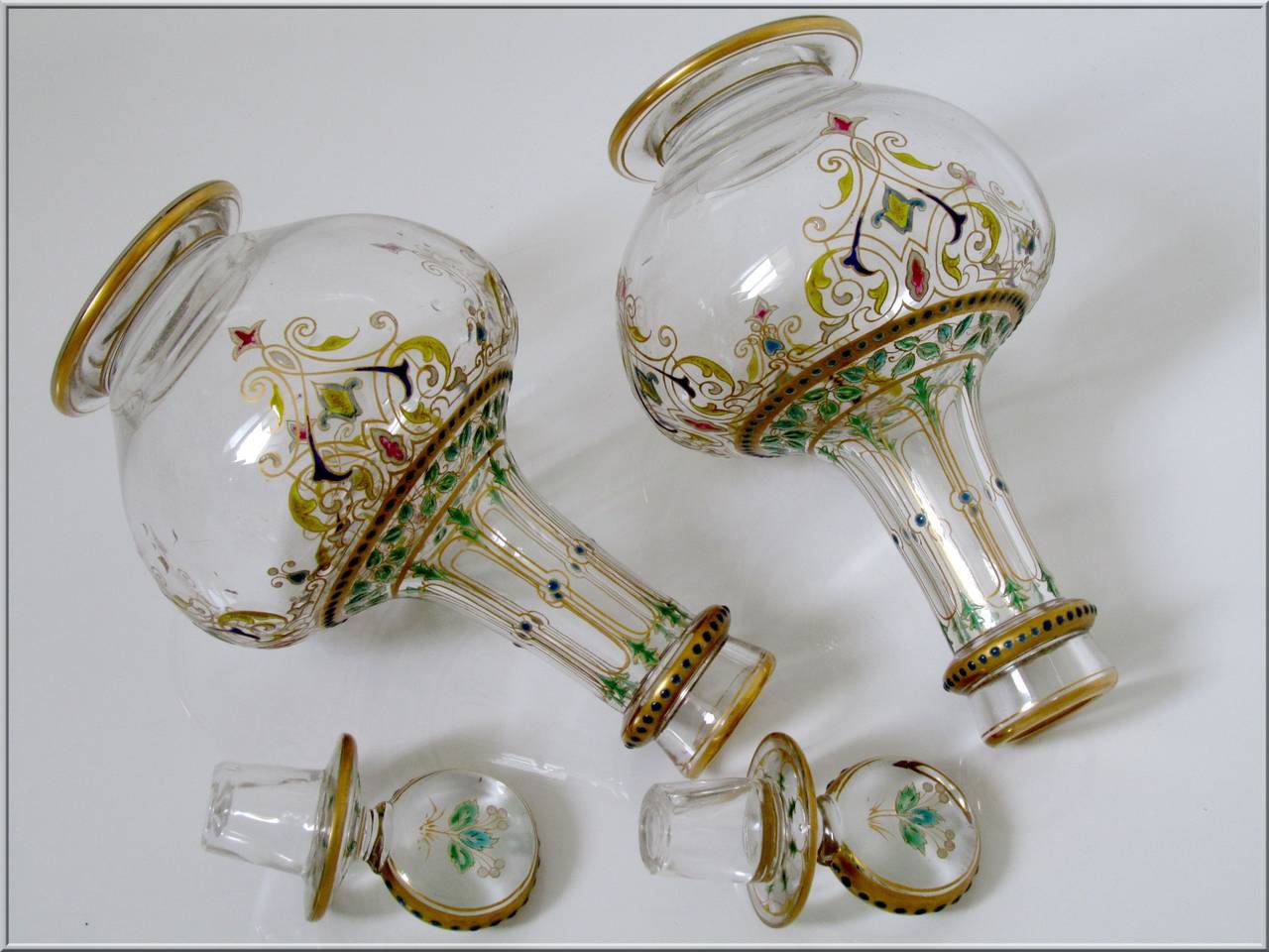 Women's or Men's 1870s Exceptional French Baccarat Enameled Crystal Liquor Service