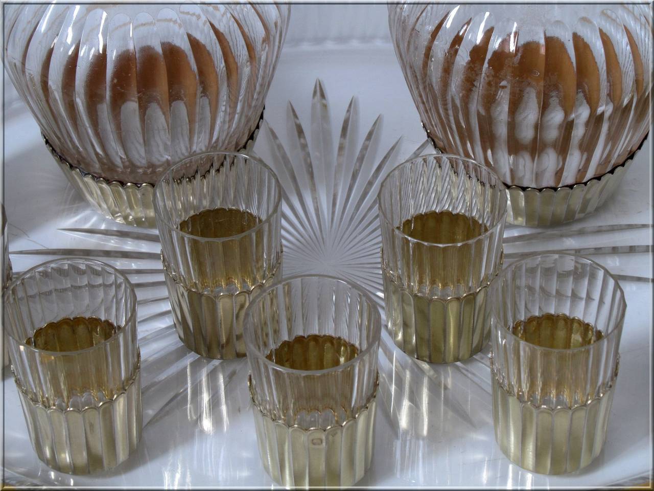 Rare French Sterling Silver Vermeil Baccarat Cut Crystal Liquor Service In Good Condition In Triaize, Pays de Loire