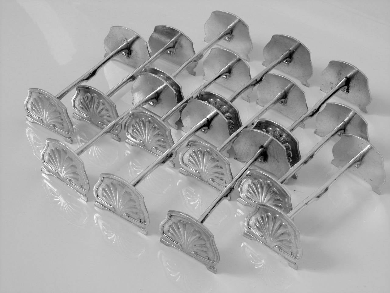 Gorgeous French All Sterling Silver Knife Rests Set 12 pc Shells Model For Sale 1