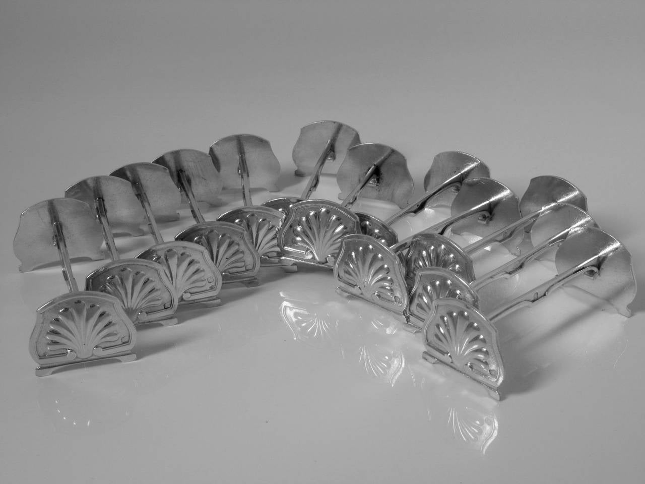 Gorgeous French All Sterling Silver Knife Rests Set 12 pc Shells Model For Sale 2