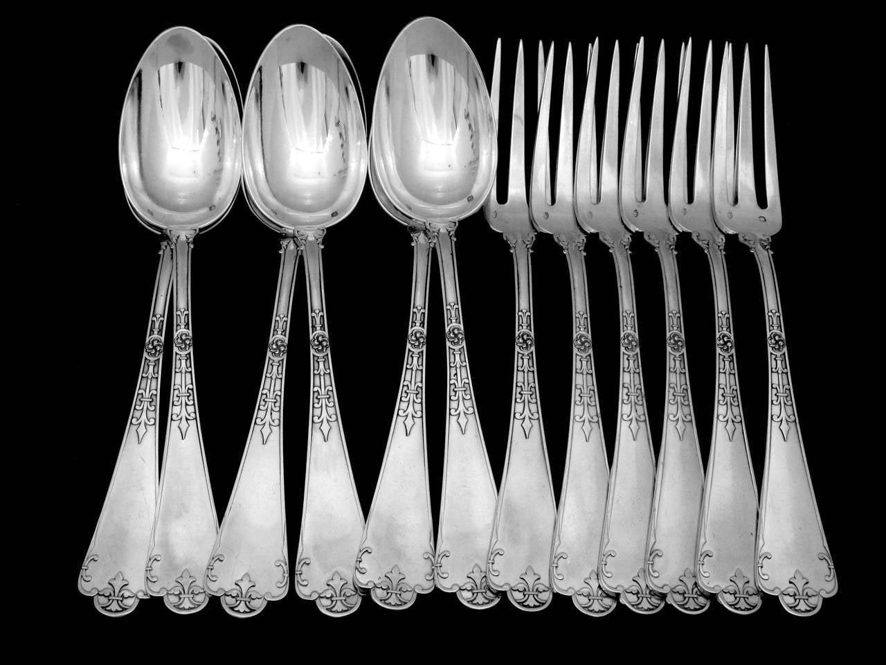 Women's or Men's Puiforcat Rare French Sterling Silver Dinner Flatware 12 pc Fer de Lance