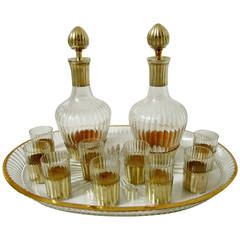 Antique Rare French Sterling Silver Vermeil Baccarat Cut Crystal Liquor Service