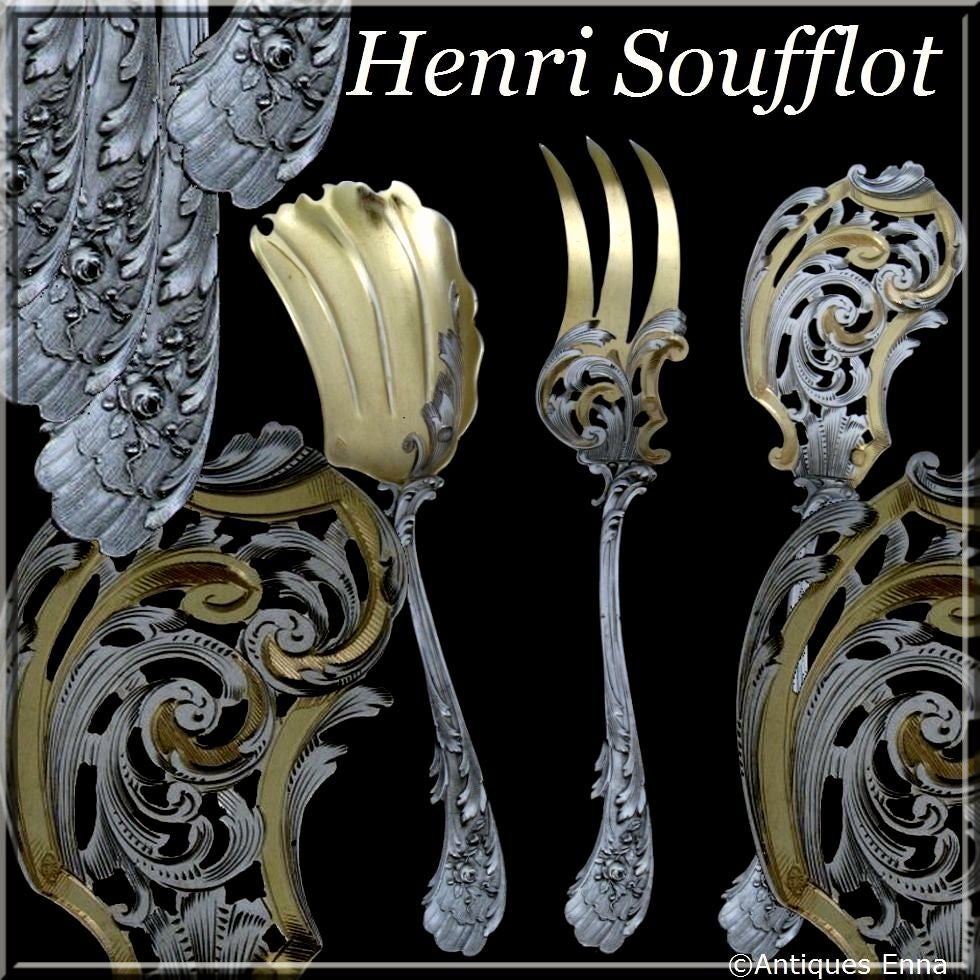 Soufflot French All Sterling Silver Vermeil Hors D'oeuvre Dessert Set 3 pc Rococo

Head of Minerve 1 st titre for 950/1000 French Sterling Silver Vermeil guarantee. The quality of the gold used to recover sterling silver is a minimum of 750 mils