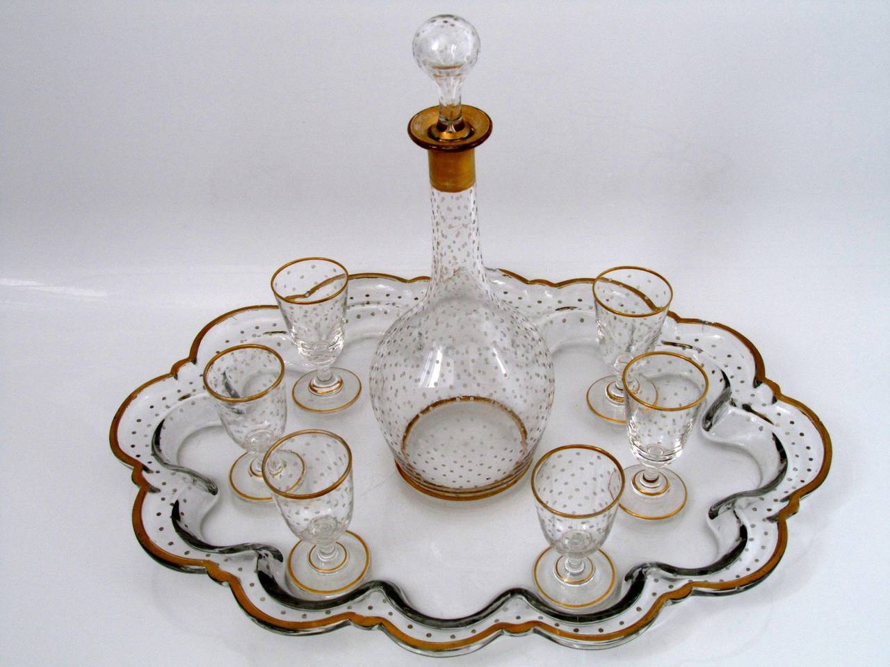 1870s French Gold Enamel Crystal Baccarat Liquor or Aperitif Service 8  pc For Sale 1