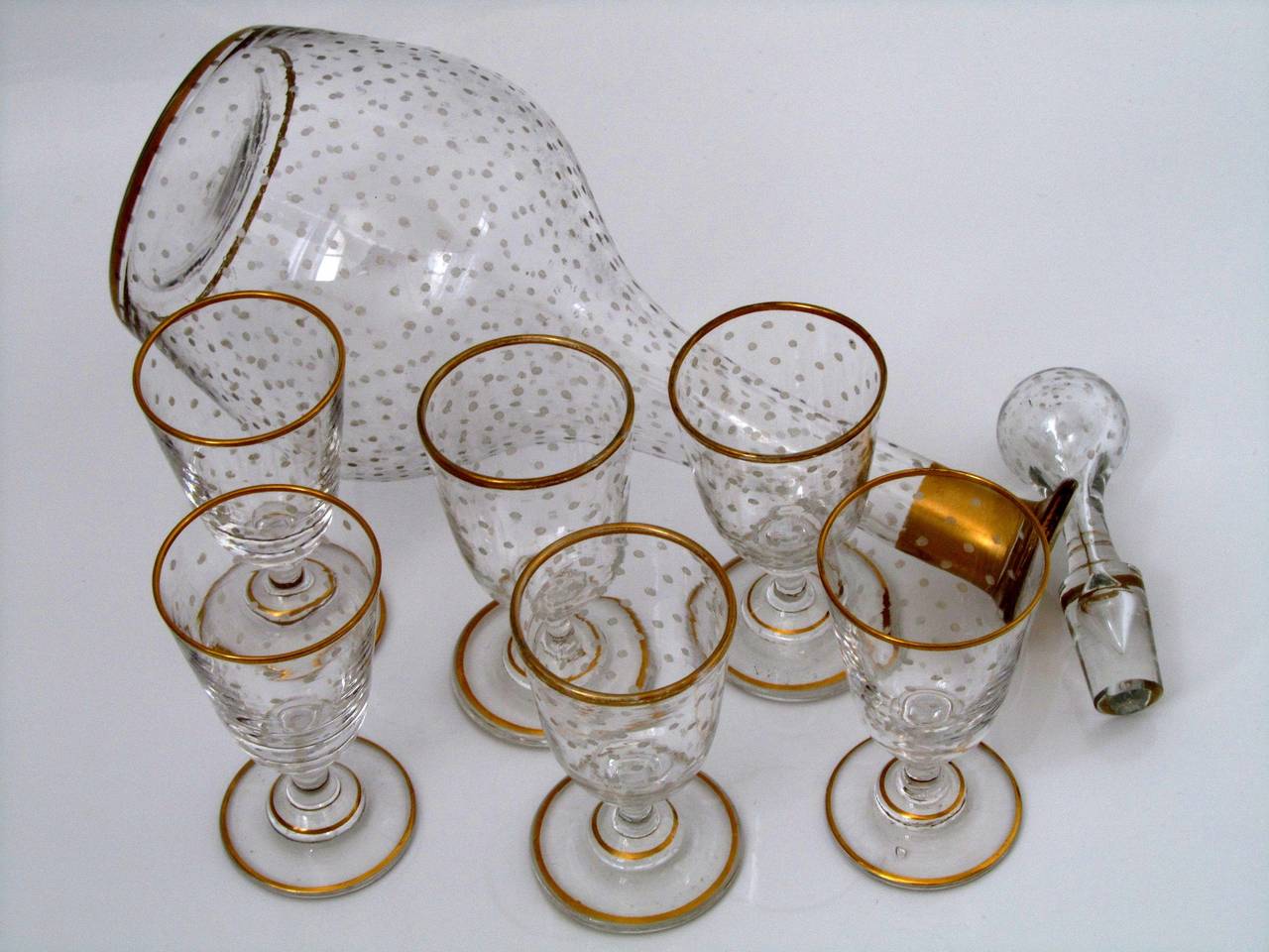 1870s French Gold Enamel Crystal Baccarat Liquor or Aperitif Service 8  pc For Sale 2