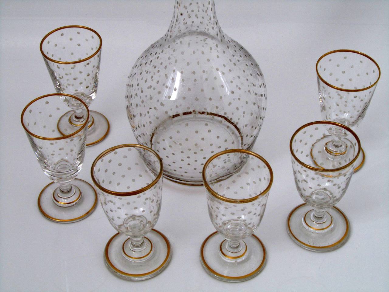 1870s French Gold Enamel Crystal Baccarat Liquor or Aperitif Service 8  pc For Sale 4