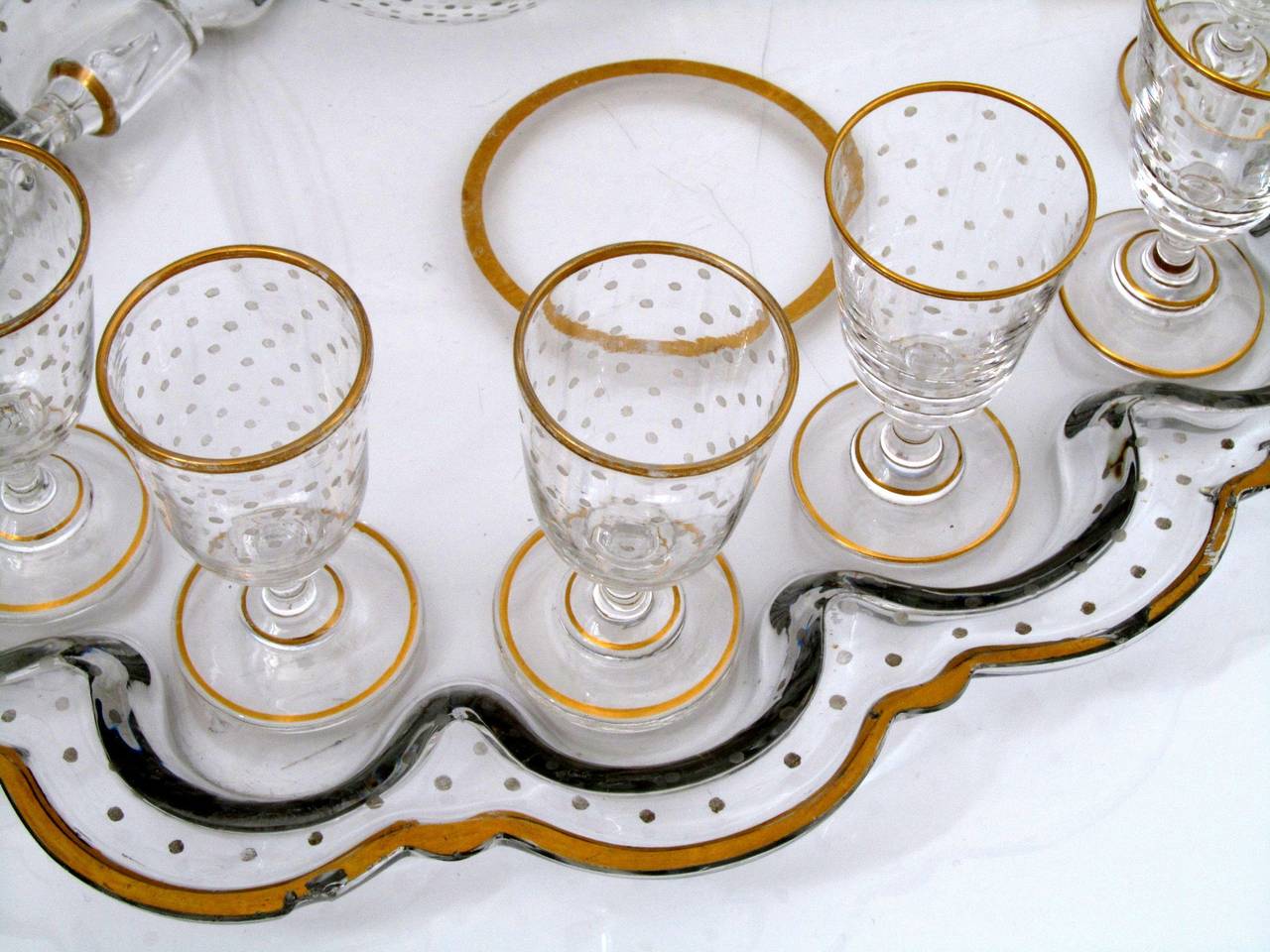 1870s French Gold Enamel Crystal Baccarat Liquor or Aperitif Service 8  pc For Sale 5