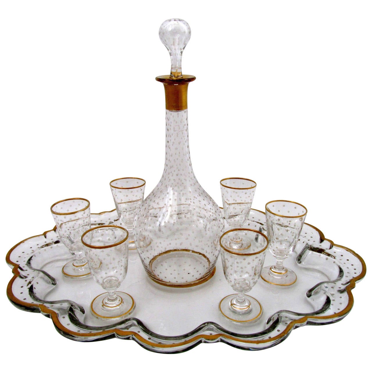 1870s French Gold Enamel Crystal Baccarat Liquor or Aperitif Service 8  pc For Sale