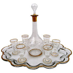 1870s French Gold Enamel Crystal Baccarat Liquor or Aperitif Service 8  pc