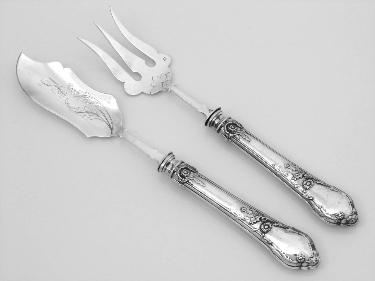 Gorgeous French Sterling Silver Dessert/Hors d'Oeuvre Set 4 pc Art Nouveau For Sale 1