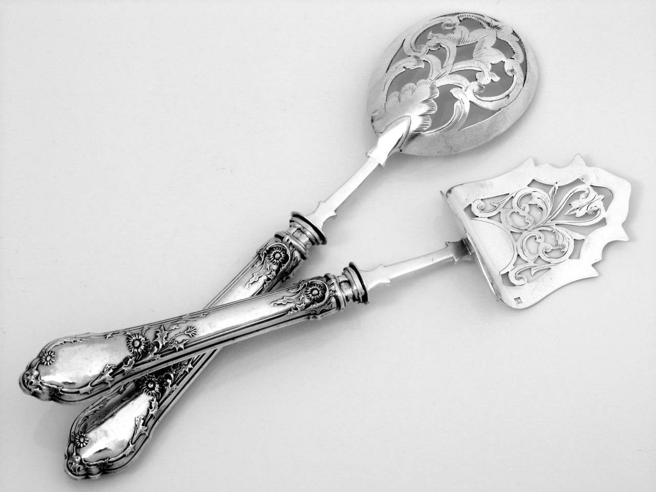 Gorgeous French Sterling Silver Dessert/Hors d'Oeuvre Set 4 pc Art Nouveau For Sale 4