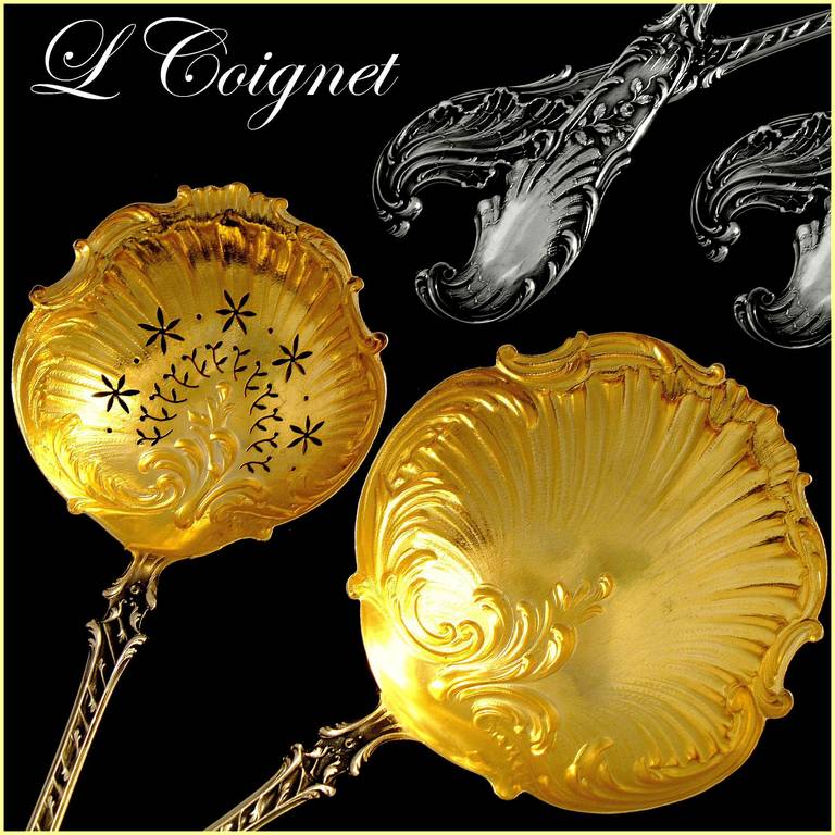 COIGNET Fabulous French All Sterling Silver Vermeil Strawberry Set 2 pc Rococo

Head of Minerve 1 st titre for 950/1000 French Sterling Silver Vermeil guarantee.

The design and workmanship of this set is exceptional. Fantastic french strawberry