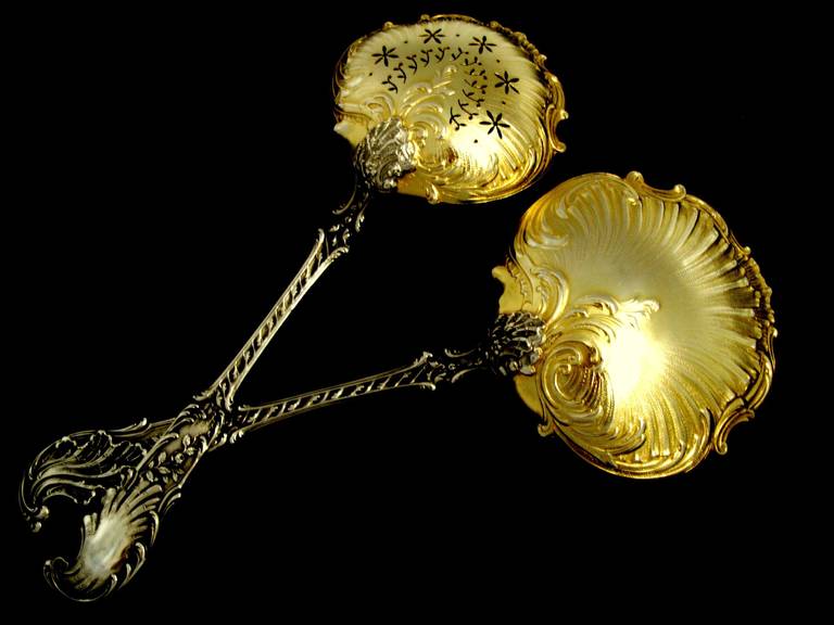 Women's or Men's Coignet Fabulous French All Sterling Silver Vermeil Strawberry Set 2 pc Rococo