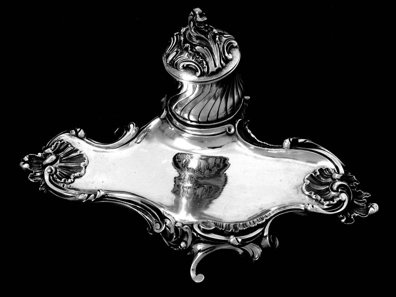 Canaux Rare French All Sterling Silver Inkwell Exaggerated Rococo Pattern For Sale 5