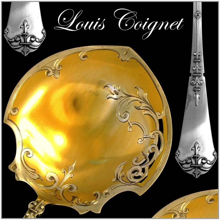 Coignet Fabulous French All Sterling Silver Vermeil Strawberry Spoon Ferrure