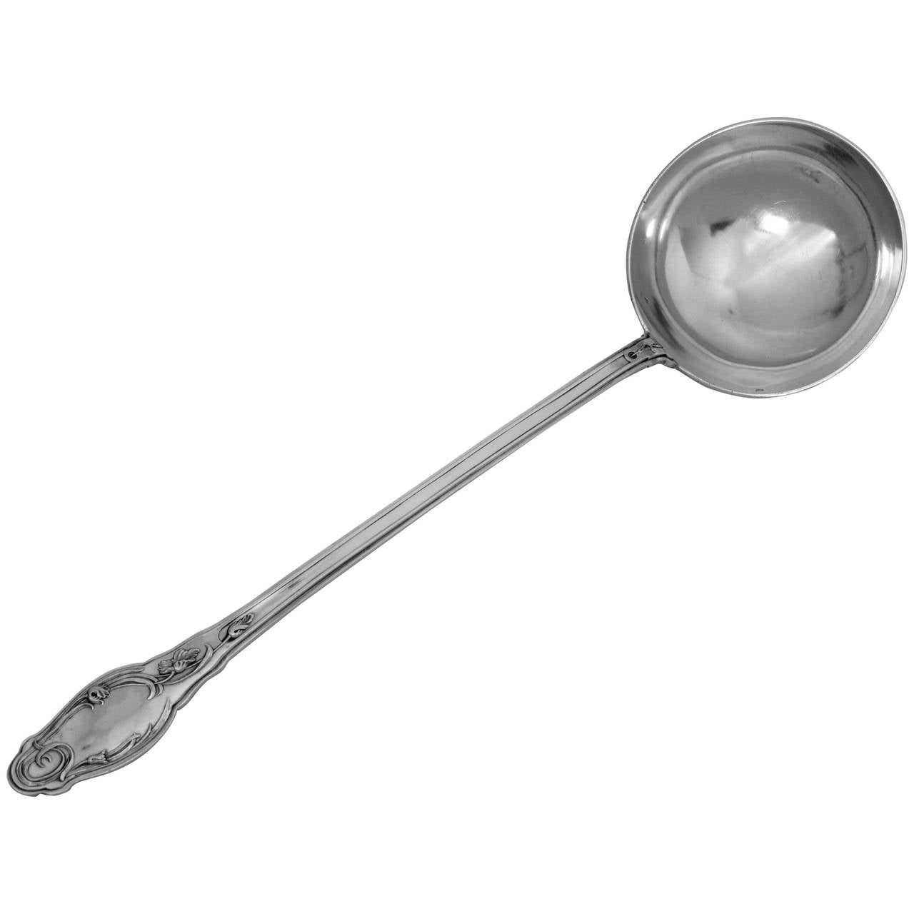 Lapparra Top Quality French Sterling Silver Soup Ladle 12"6  Poppies Art Nouveau For Sale