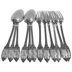 Puiforcat Rare French Sterling Silver Dinner Flatware Set 12 pc Renaissance