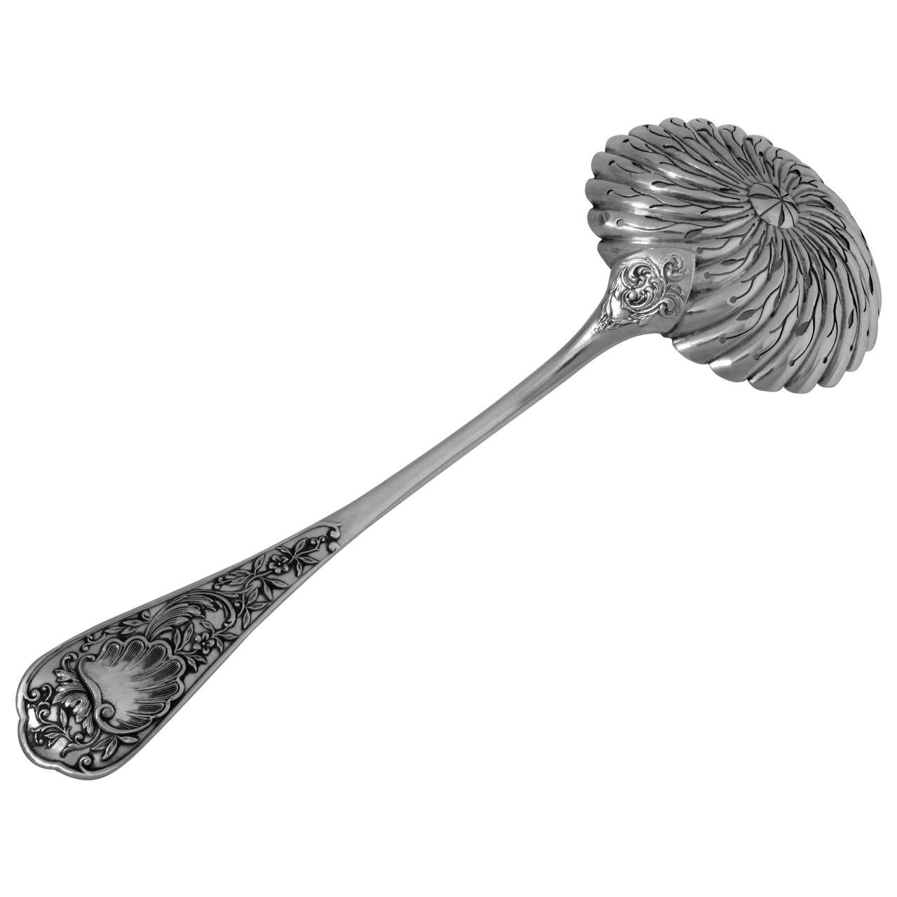 BOULENGER Fabulous French All Sterling Silver Sugar Sifter Spoon Rococo For Sale