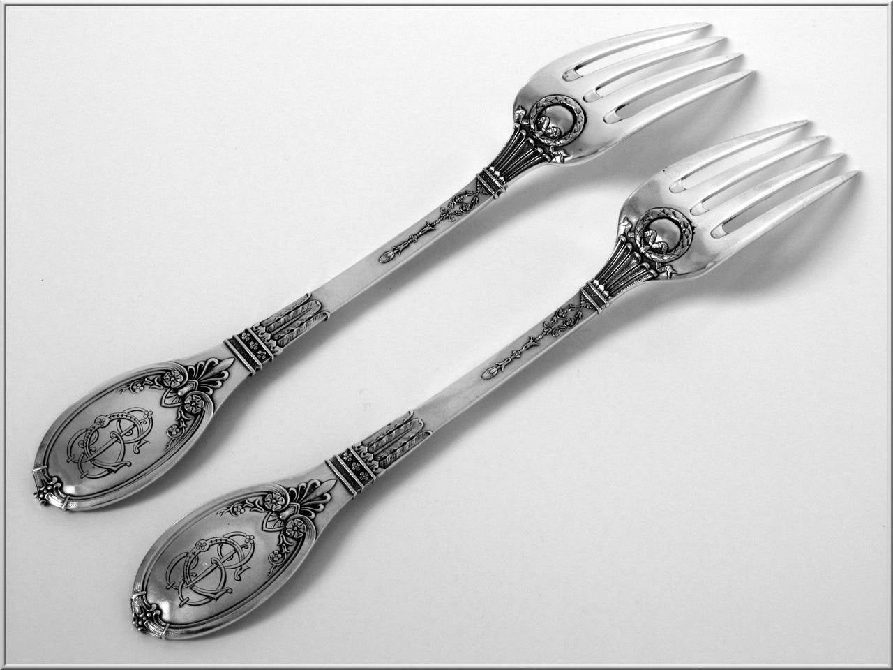 Lapparra Fabulous French Sterling Silver Duo of Dinner Flatware Empire Torch 4