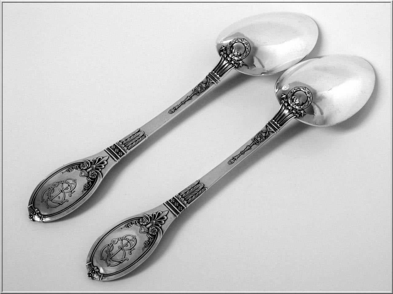 Lapparra Fabulous French Sterling Silver Duo of Dinner Flatware Empire Torch 2