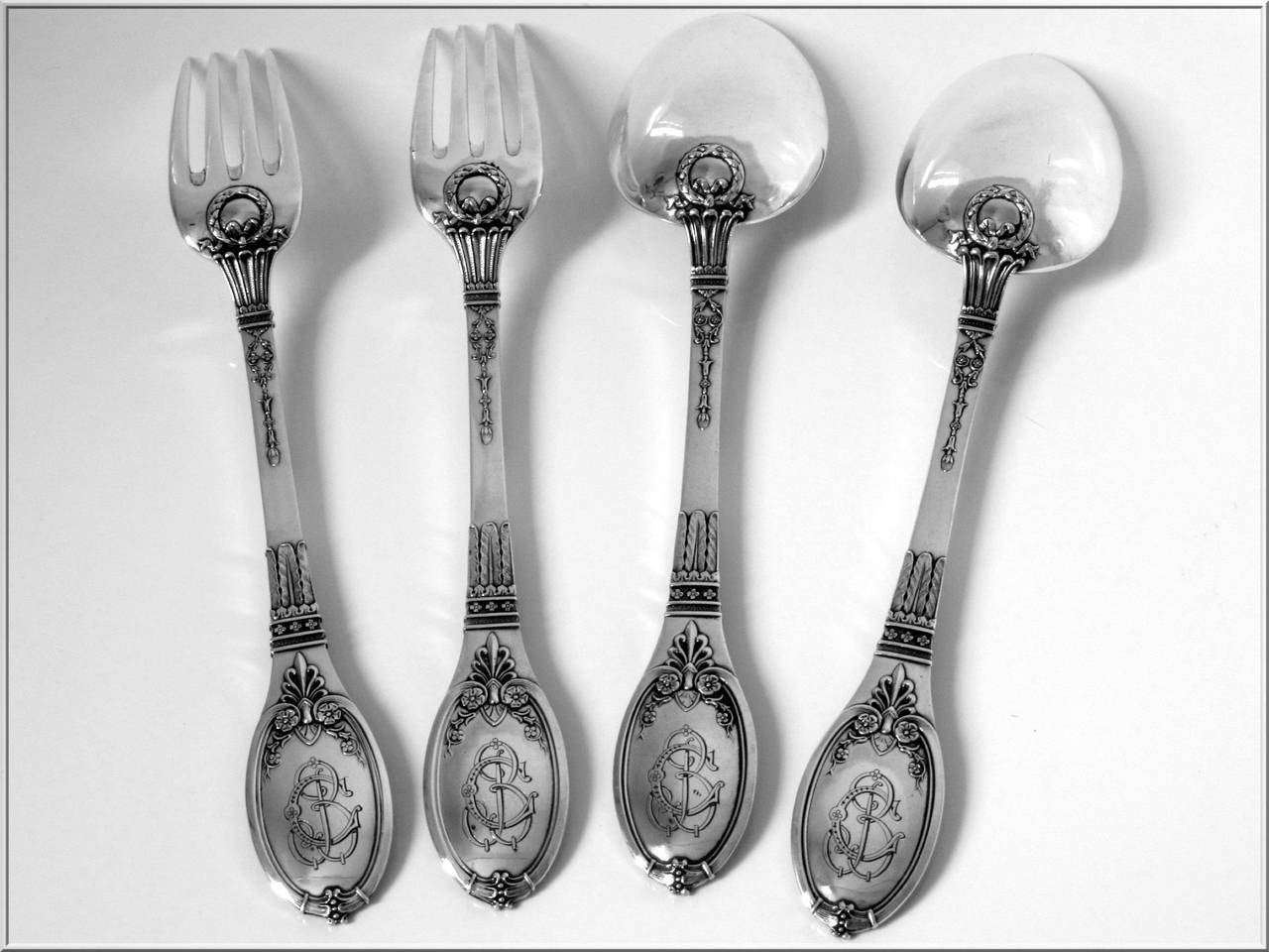 Women's or Men's Lapparra Fabulous French Sterling Silver Duo of Dinner Flatware Empire Torch