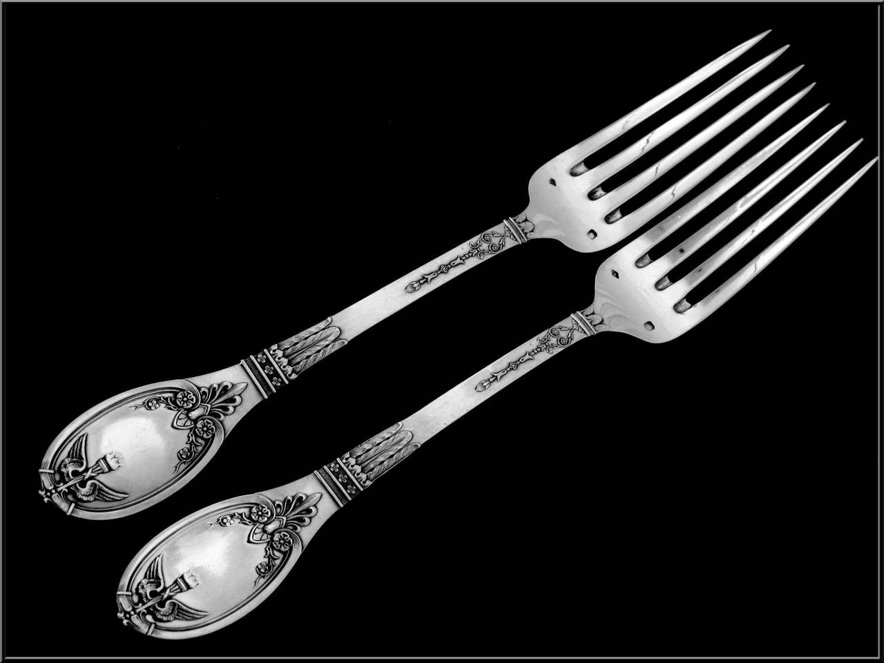 Lapparra Fabulous French Sterling Silver Duo of Dinner Flatware Empire Torch 3