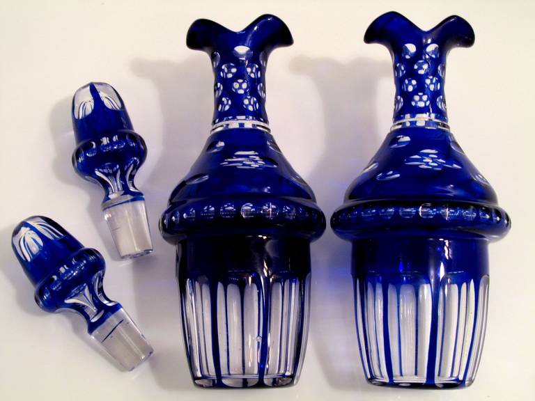 Women's or Men's Massat Sterling Silver Oil and Vinegar Cruet Set Baccarat Cobalt Blue Louis XVI