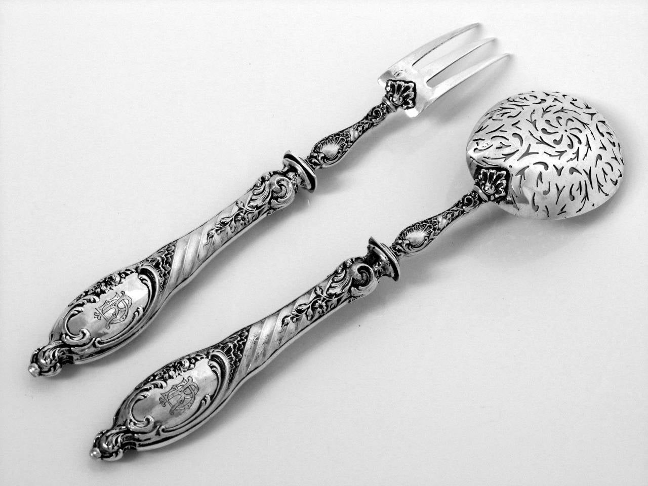 Puiforcat French All Sterling Silver Dessert Hors d'Oeuvre Set 4 pc Rococo For Sale 3