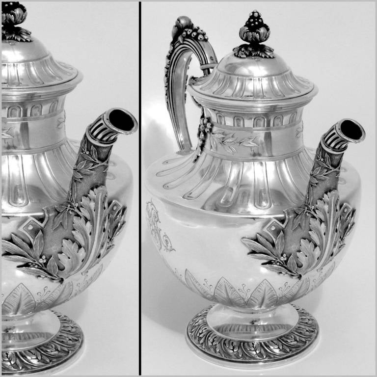 Victorian Fabulous French Sterling Silver Tea or Coffee Pot Louis XVI Pattern