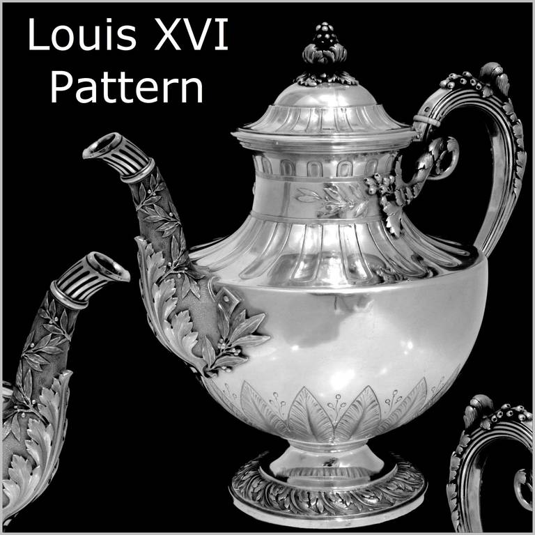 Fabulous French Sterling Silver Tea or Coffee Pot Louis XVI pattern

Head of Minerve 1 st titre for 950/1000 French Sterling Silver guarantee

An exceptional tea or coffee pot from the point of view of its design as well as the quality of the