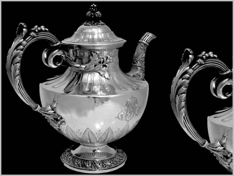 Fabulous French Sterling Silver Tea or Coffee Pot Louis XVI Pattern 1