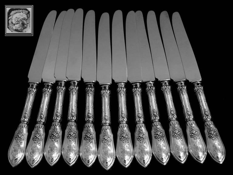 Women's or Men's Henin French Silver Knife Set 12 pc. Stainless Blades Musical Instrument