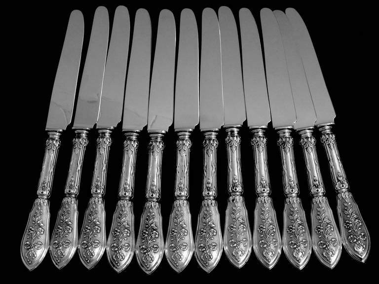 Henin French Silver Knife Set 12 pc. Stainless Blades Musical Instrument 1