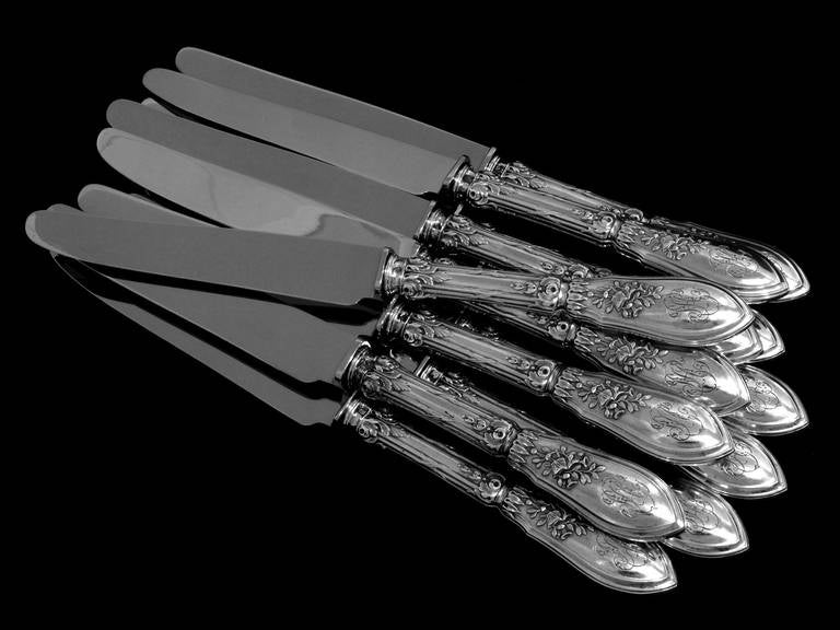 Henin French Silver Knife Set 12 pc. Stainless Blades Musical Instrument 2