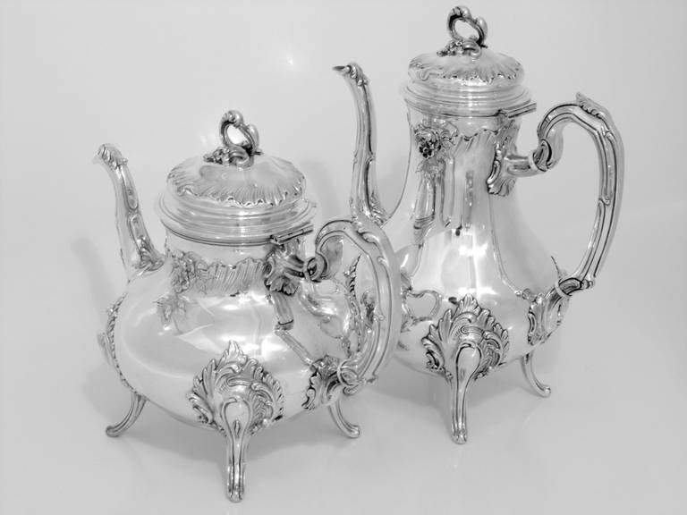 Fabulous French All Sterling Silver Tea and Coffee Set 4 pc Rococo In Excellent Condition In Triaize, Pays de Loire