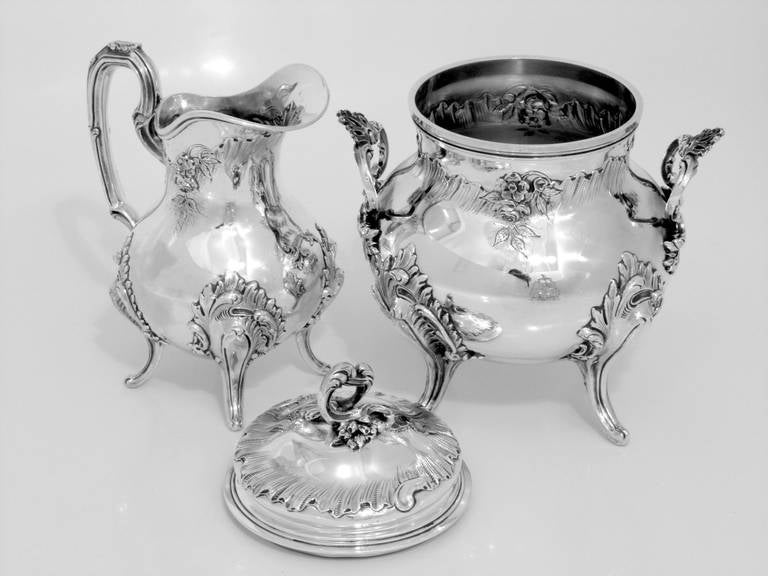 Fabulous French All Sterling Silver Tea and Coffee Set 4 pc Rococo 1