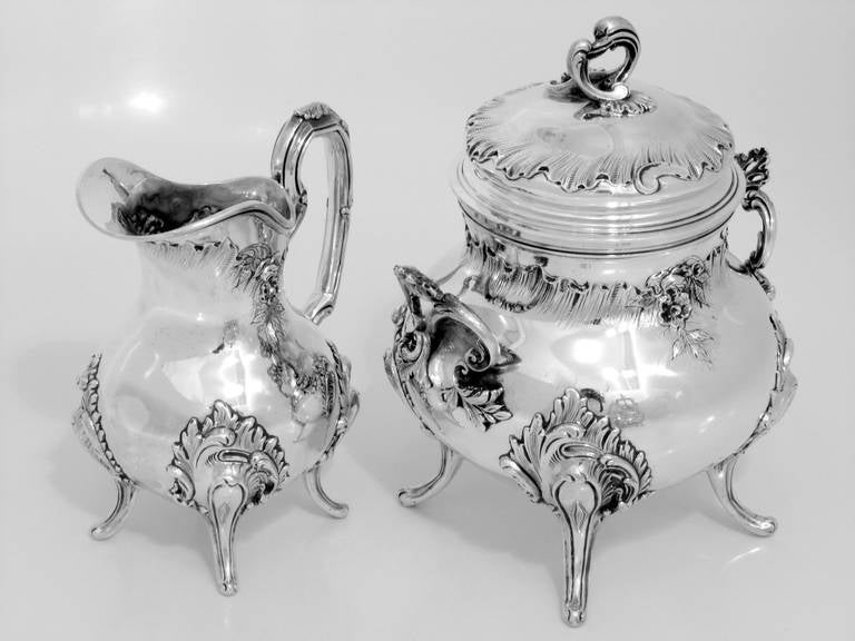 Fabulous French All Sterling Silver Tea and Coffee Set 4 pc Rococo 3