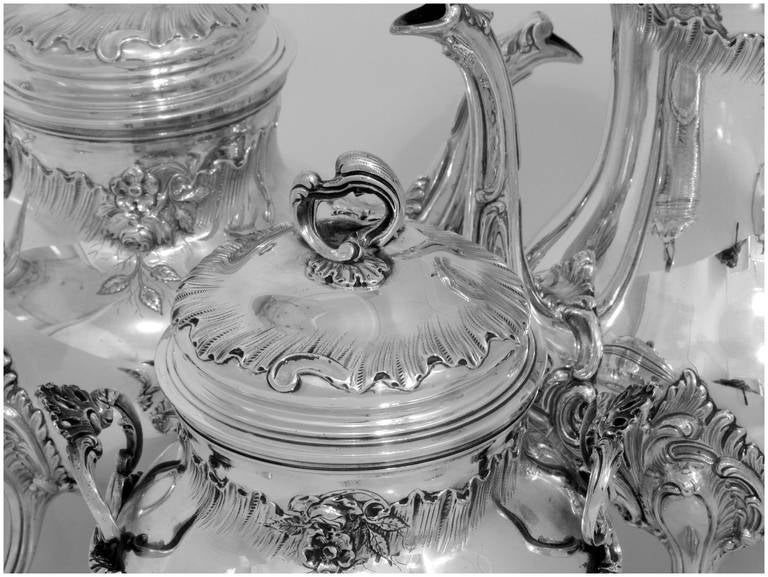 Fabulous French All Sterling Silver Tea and Coffee Set 4 pc Rococo 2