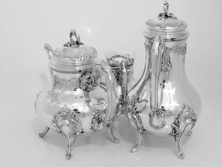 Fabulous French All Sterling Silver Tea and Coffee Set 4 pc Rococo 6