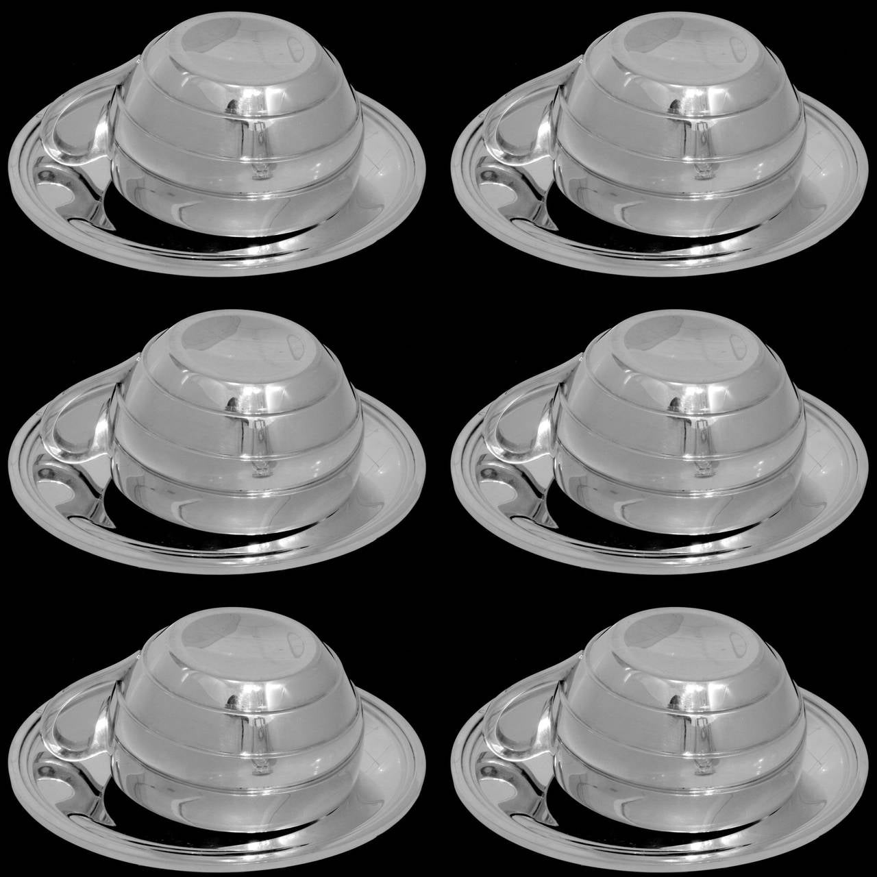 RAVINET Massive French Sterling Silver Vermeil Six Coffee/Tea Cups w/Saucers 

Head of Minerve 1 st titre for 950/1000 French Sterling Silver Vermeil guarantee 

Exceptional and rare service 6 pc of French Sterling Silver Tea/Coffee/Chocolate,