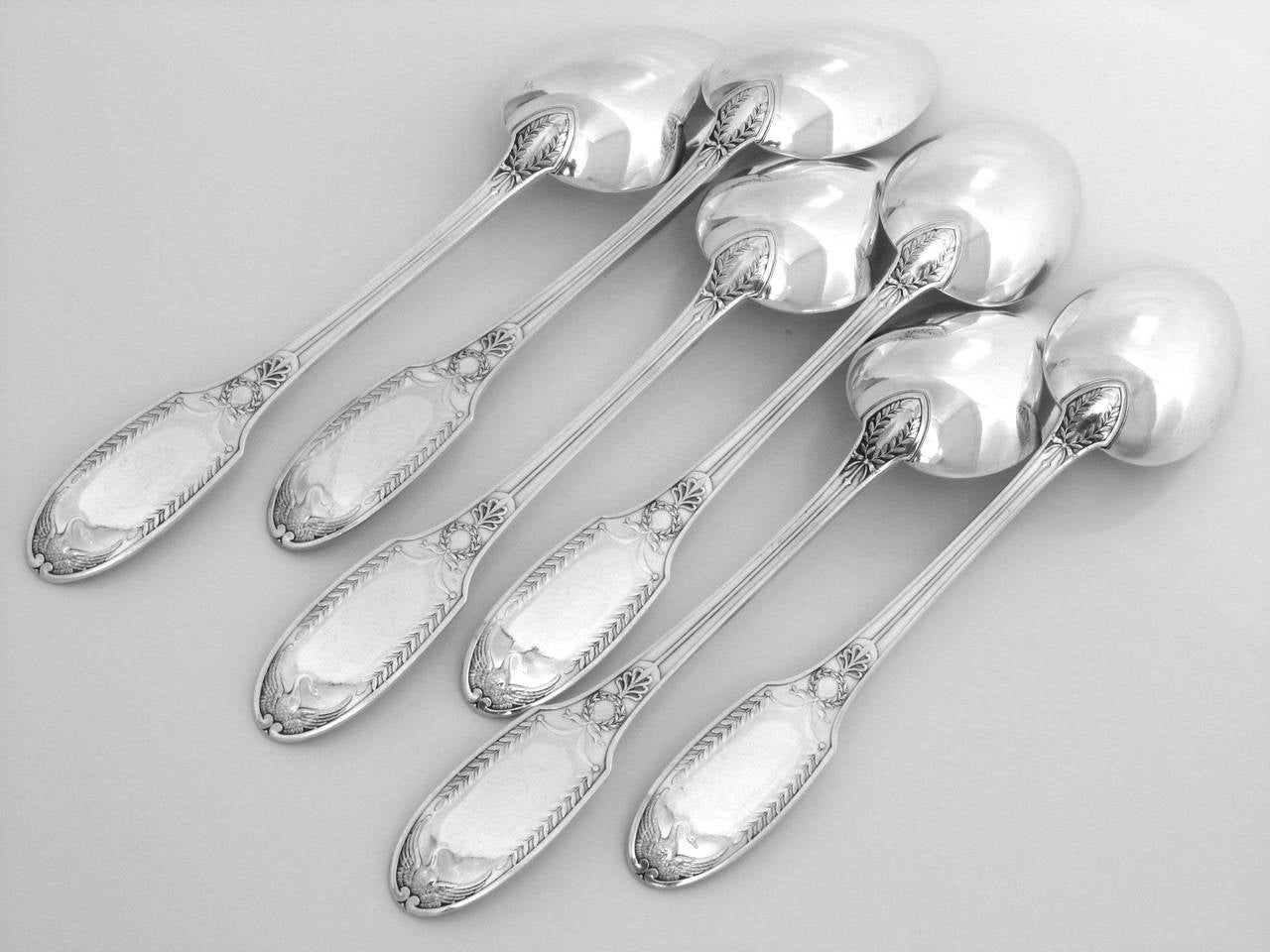 Women's or Men's Puiforcat Rare French Sterling Silver Dessert/Entremet Flatware Set 12 pc Swans For Sale