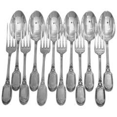 Puiforcat Rare French Sterling Silver Dessert/Entremet Flatware Set 12 pc Swans