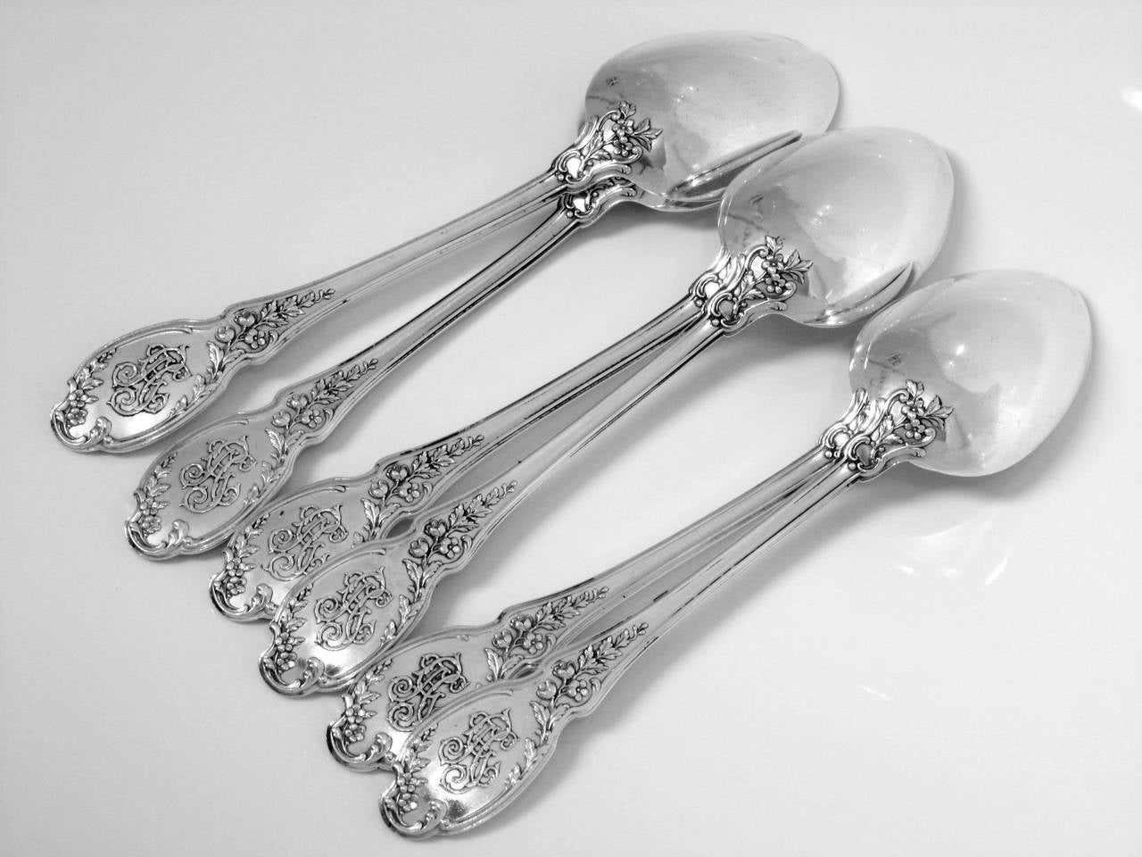 Linzeler French Sterling Silver Dessert/Entremet Flatware Set 12 pc, Rococo For Sale 2