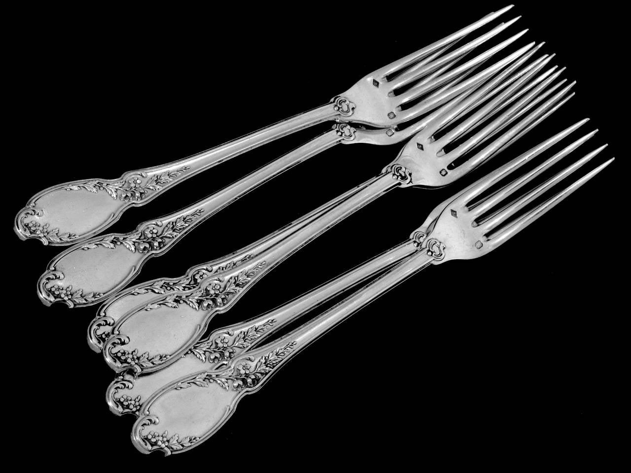 Linzeler French Sterling Silver Dessert/Entremet Flatware Set 12 pc, Rococo For Sale 4