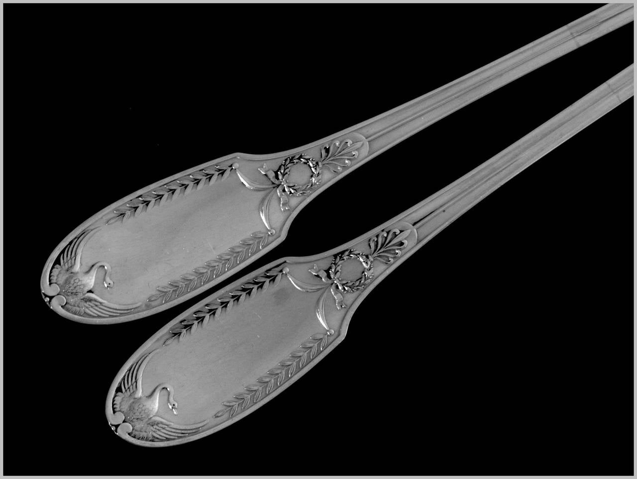 Women's or Men's Puiforcat French All Sterling Silver Salad Serving Set 2 pc Empire Swans