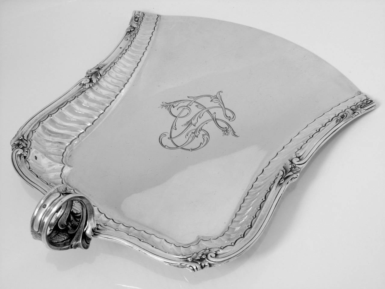 Art Nouveau Fabulous French All Sterling Silver Crumb Tray Service 2 pc Rococo Pattern For Sale