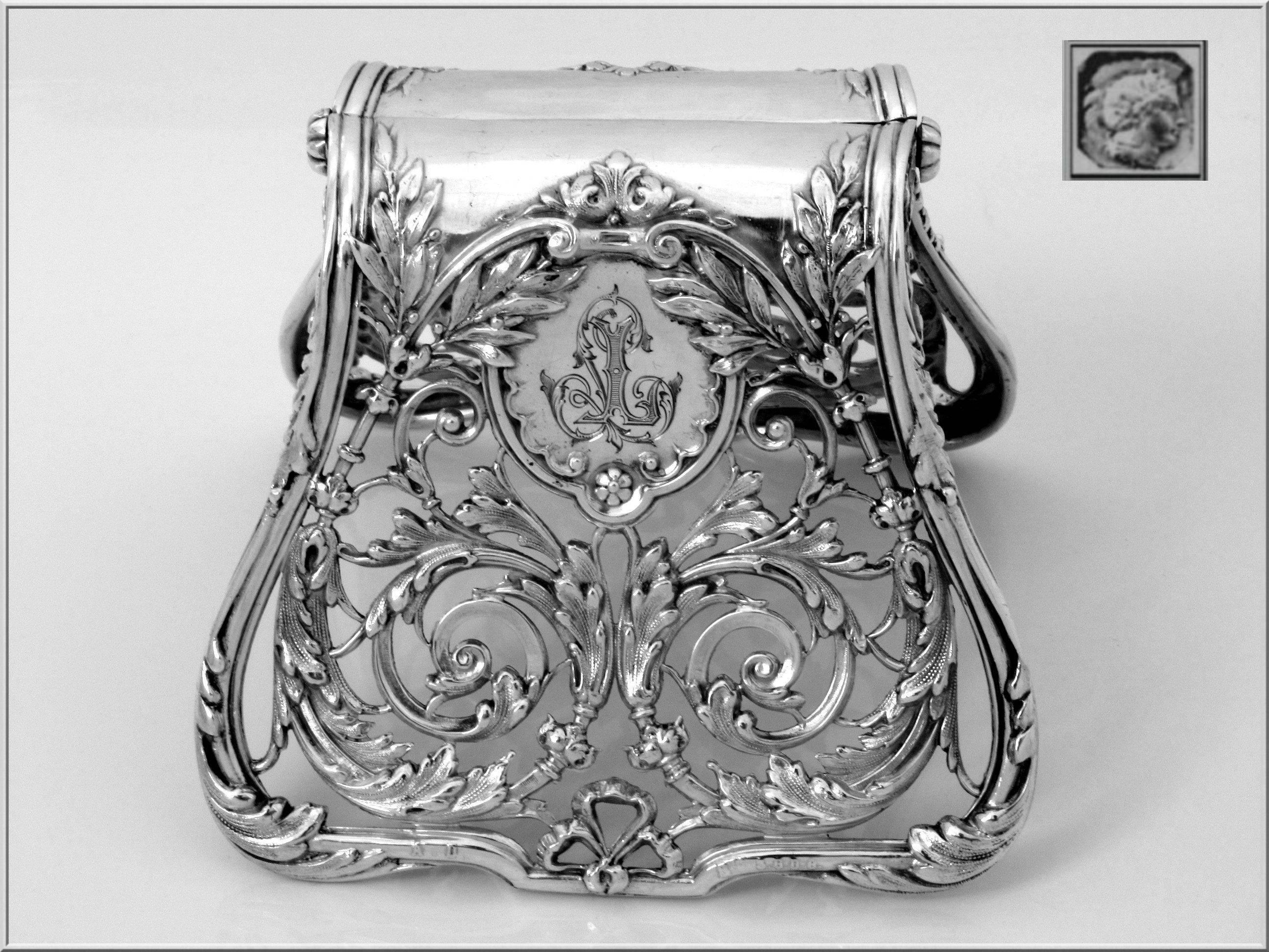 Women's or Men's Debain Fabulous French All Sterling Silver Asparagus/Sandwiches Grip Rococo For Sale