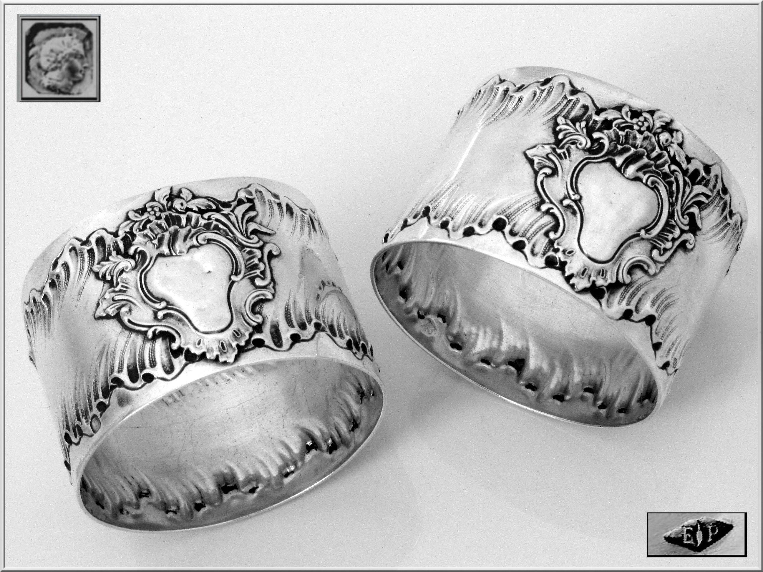 Puiforcat Rare French Sterling Silver Napkin Rings Pair Rococo In Good Condition For Sale In Triaize, Pays de Loire